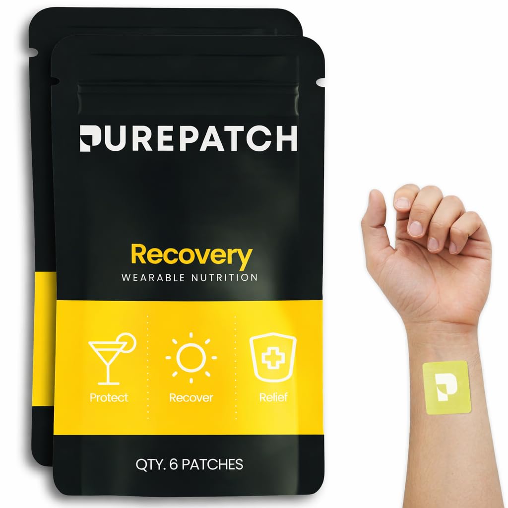 Pure Patch Recovery Patch - Plant- baseret Vegansk tematisk Patch - DHM - NAC - Glutathione - B- Complex - Non- Ingestible - Vand- resistent - Let på huden - Gluten Free - Lavet i USA - 12 Patches