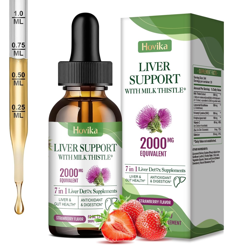 Leverrensning Detox & Reparation Leverstøtte Mælk tidsel dråber med Glutathione, NAC, ALA, C-vitamin, Zink & Selenium til lever Cleanse & Defense, Immun & Skin Support - Strawberry Flavor, 2 Fl Oz