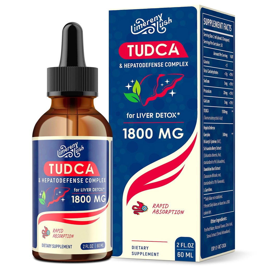TUDCA leverstøtte drops 1800 mg - kraftfuld lever supplement med bile salte, NAC, Schisandra og Mælkebøtte, lever Detox & reparation - Fast- Absorbing, sukkerfri, alkoholfri - 2 Fl.Oz