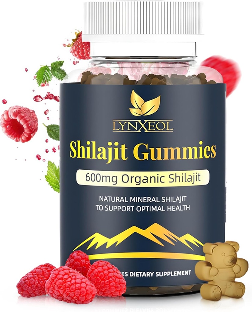 Pure Himalayan Shilajit Gold Gummies med gokshura & Ashwagandha - Sukkerfri, Økologisk, Lab- Testet med 85 + Trace Minerals & Fulvic Acid - Non- GMO supplement til mænd og kvinder, 60 Gummies