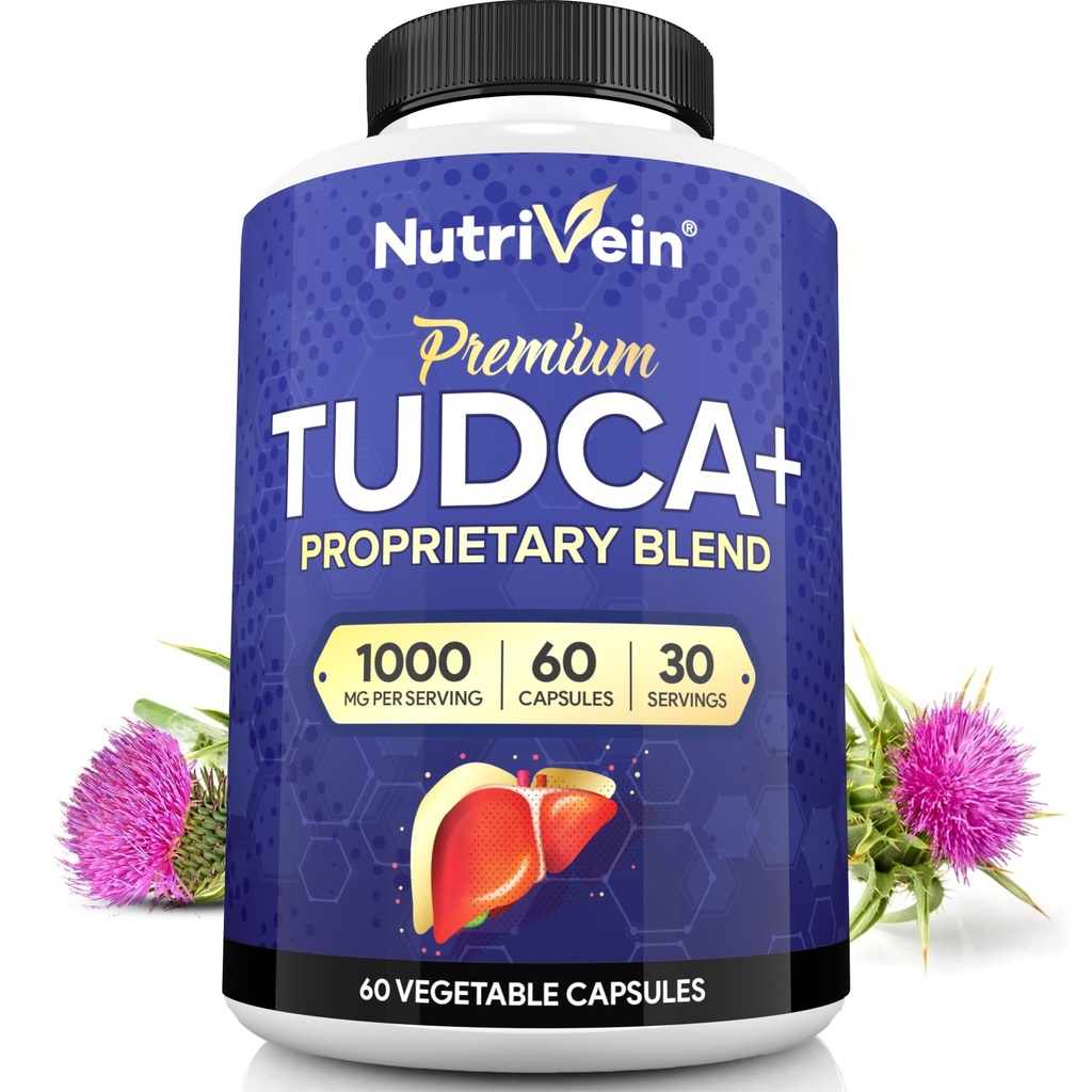 Nutrivein Premium TUDCA + leverstøtte Supplement 1000mg - 30 dages forsyning (60 Caps): TUDCA tillæg Bile Salte til leveren Wellness