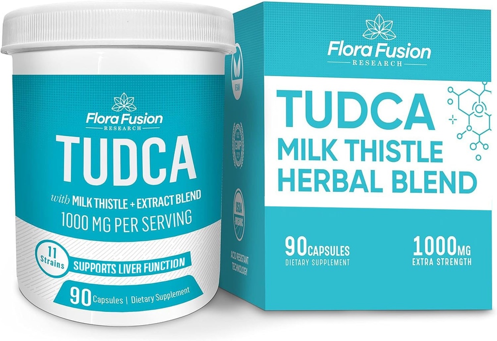 Flora Fusion Dr. Millers TUDCA med mælk tidsel ekstrakt, 1000mg per servering, lever og galdeblære rense supplement, understøtter leverfunktion, 90 kapsler (45-dages forsyning)