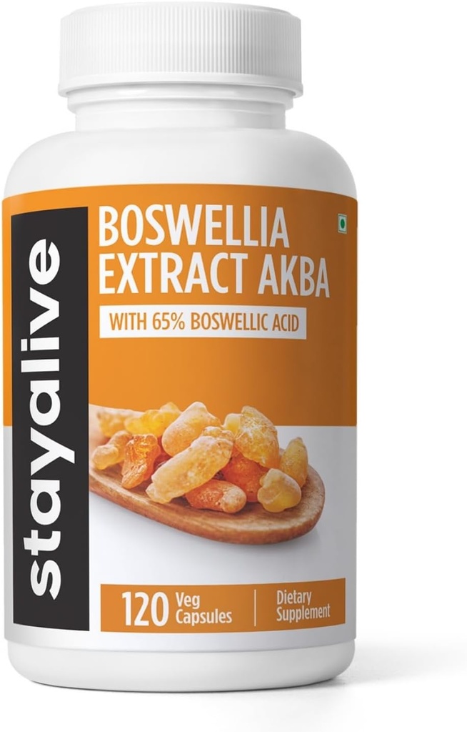 Stay ALIVE Boswellia Serrata Extract Kapsler 1000mg med AKBA og 65% Boswellic Acid, 12: 1 Resin Extract Powder, 120 Tæl for 2-måneders levering, Non- GMO og Gluten- Free Boswellia tillæg