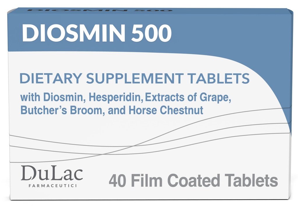 Dulac Diosmin 500, Mikroniseret Diosmin Hesperidin Kosttilskud 1000mg per portion, Horse Chestnut Extract, Butchers Broom & Red Grape Extract, Leg Circulation Support, 40 tabletter, Lavet i Italien