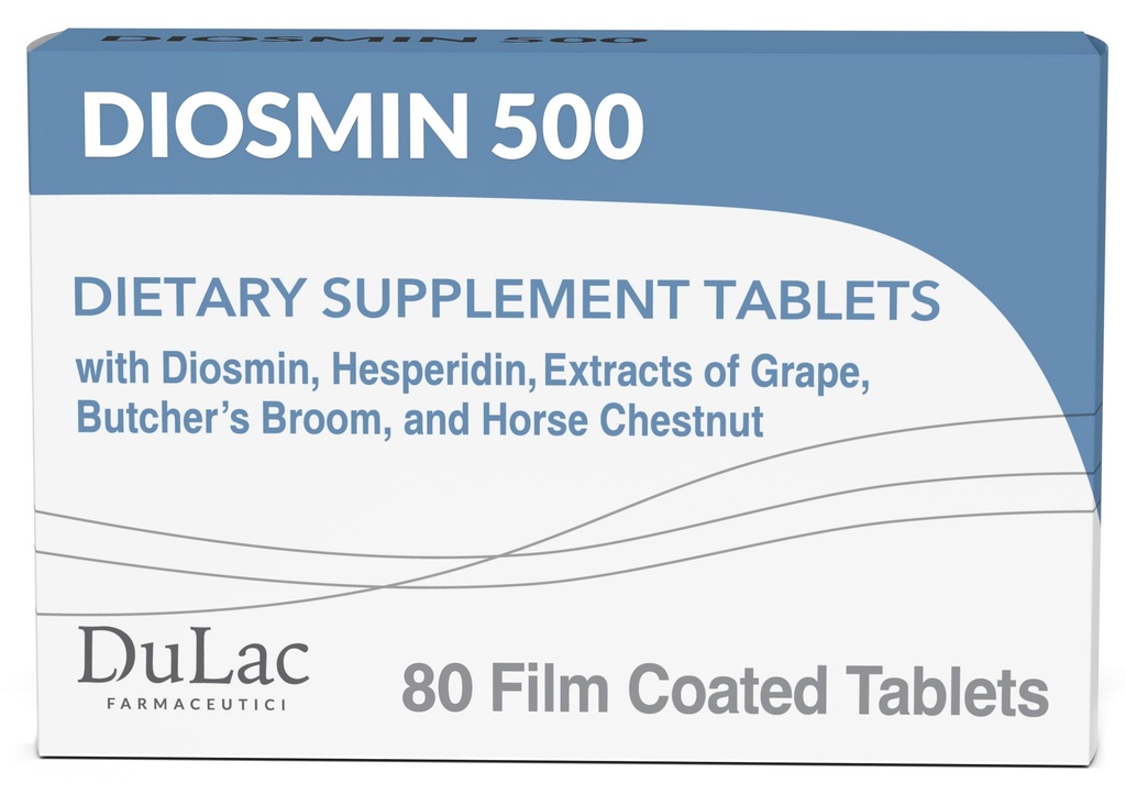 Dulac Diosmin 500, Mikroniseret Diosmin Hesperidin Kosttilskud 1000mg per servering, Horse Chestnut Extract, Butchers Broom & Red Grape Extract, Leg Circulation Support, 80 tabletter, Lavet i Italien