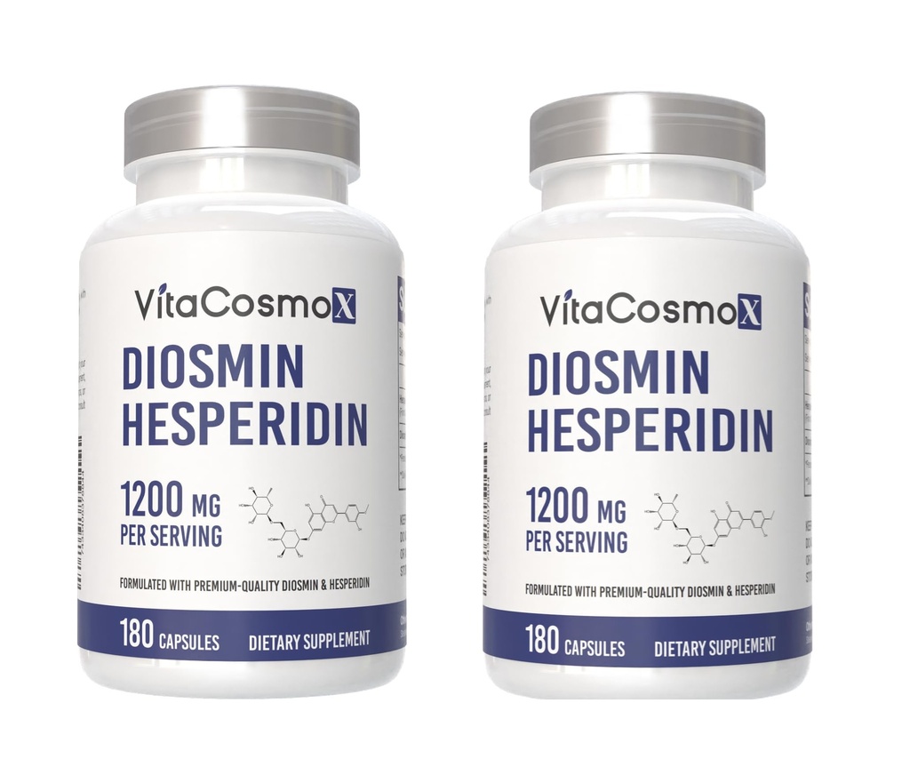 Diosmin Hesperidin 1200 mg Complex, 180 kapsler, Citrus Bioflavonoider Rich Fruit Extract, 100% Vegetar, Non- GMO & Gluten Free Diosmin Supplement med Max Strength - 2 pakker