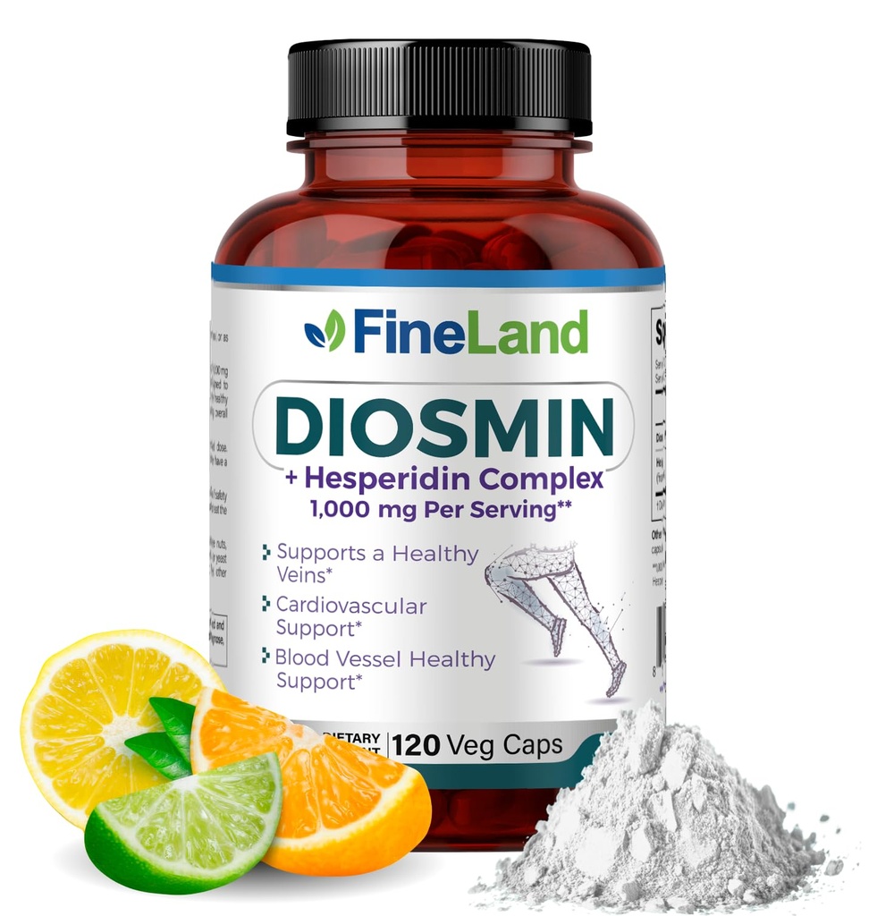 FineLand Diosmin & Hesperidin Complex, Premium Advanced Formel, 1000 mg, Blood Flow and Circulation Support, 120 kapsler, 100% Vegan, All Natural