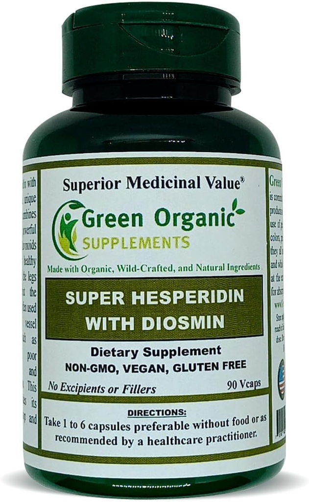 Grøn Økologisk Kosttilskud Hesperidin, Diosmin, Narangin, Unik Formel (Håndlavet, Non- GMO, Vegan, & Gluten Free) (Single)