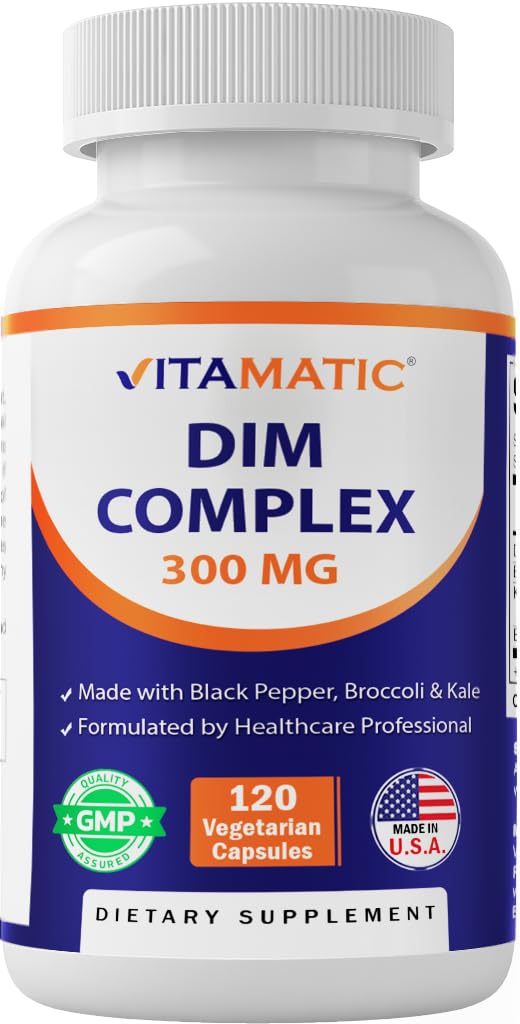 Vitamatic DIM Supplement Complex for Women & Men - 300mg - 120 Veg Capsules - Made with Black Pepper, Broccoli Powder & Kale Powder - Non-GMO & Gluten Free