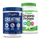 Orgain Creatin monohydrat pulver 17.64 Oz (100 Servere) & Organic Vegan Vanilla Bean Protein Powder 2.03 LB Bundle - Plantbaseret protein og muskel støtte