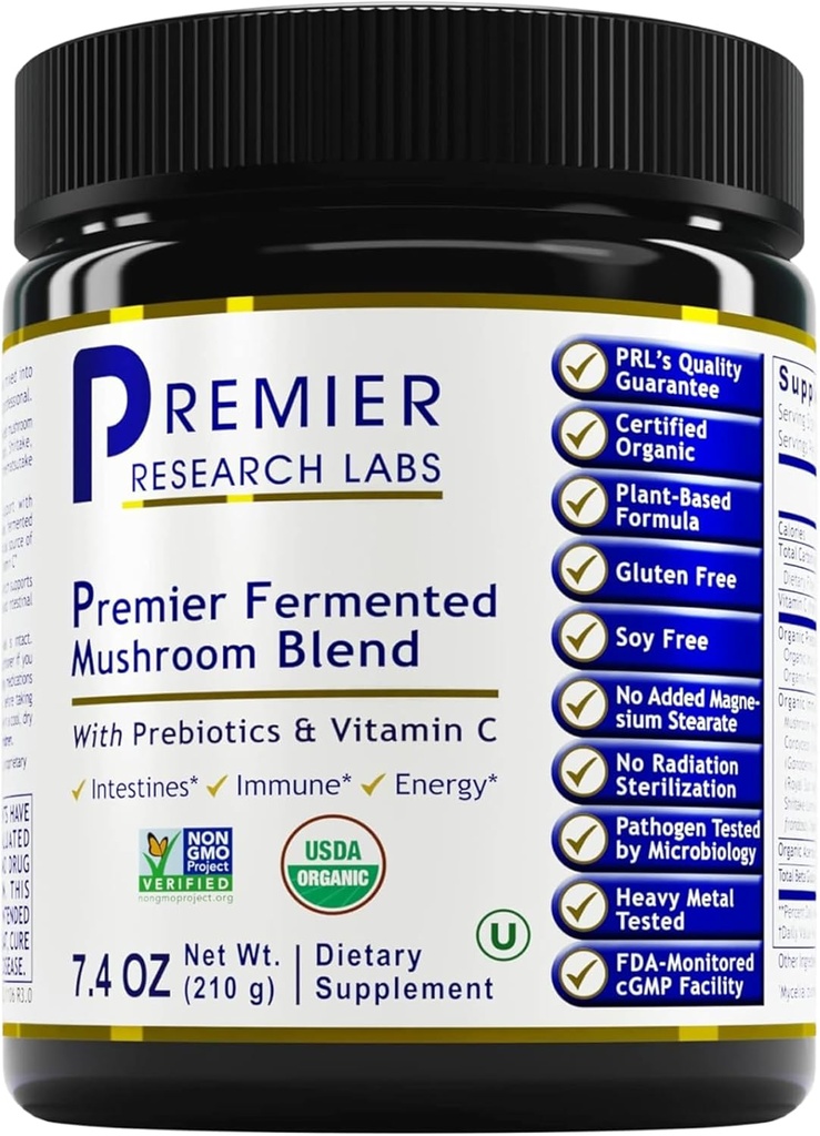 Premier Research Labs Premier Fermented Mushroom Blend - Reishi Mushroom Powder, Mushroom Extract for Drinks, Kaffe, Mushroom Complex med Tyrkiet Hale, Cordyceps for Immunum & Gut Health - 7,4 oz