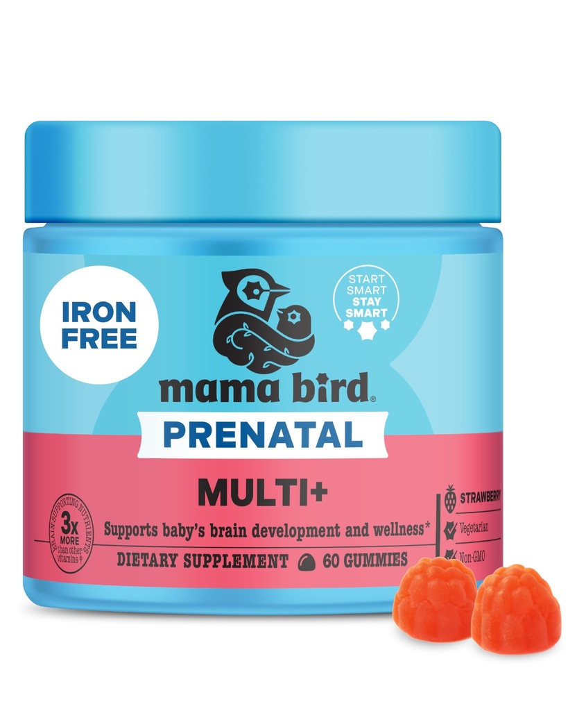 Bedste Nest Wellness Mama Bird prenatal Multi Plus - Prenatal Care Supplement understøtter hjerne & fordøjelsessygdomme - Vegan Multivitamin med methylfolat & mere - Jordbær, 60 Gummies (30 Servere)