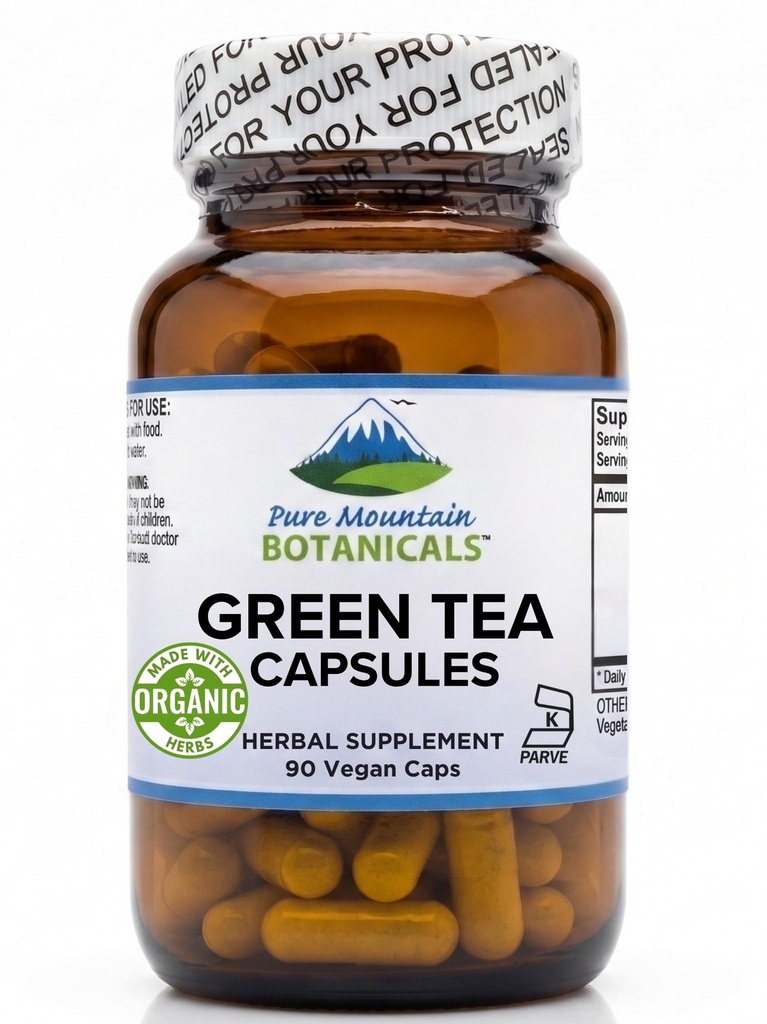 Grøn te kapsler - 90 Kosher Vegan Caps med 450mg Økologisk Fuld Spectrum og Pure Green Tea Extract