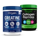 Orgain Creatinine monohydrat pulver 17.64 Oz (100 Servere) & Collagen Peptider pulver 1lb (20g Grass Fed) Bundle - Unflavored, Non- GMO kosttilskud for muskel, hjerne, hud & fælles støtte