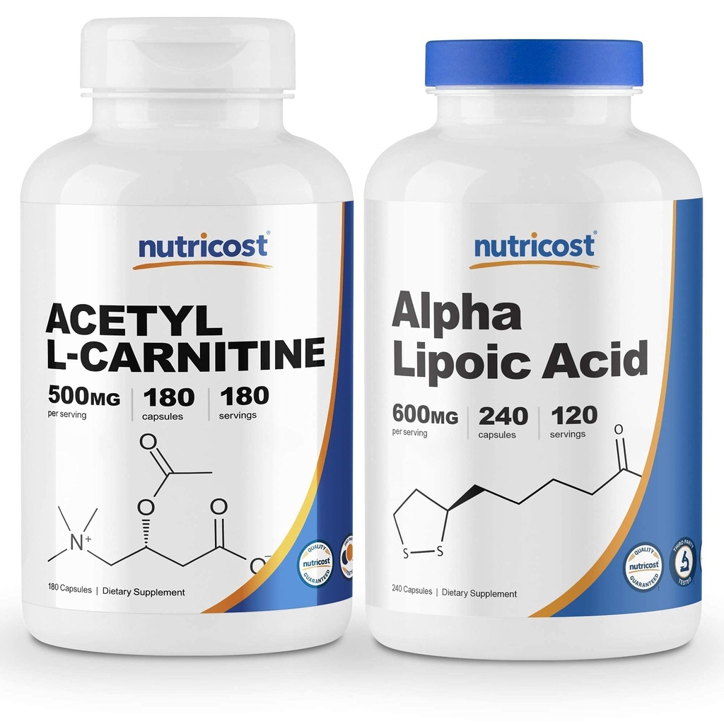 Nutricost Alpha Lipoinsyre 600 mg, 240 Caps & Acetyl L- Carnitin 500mg, 180 Caps