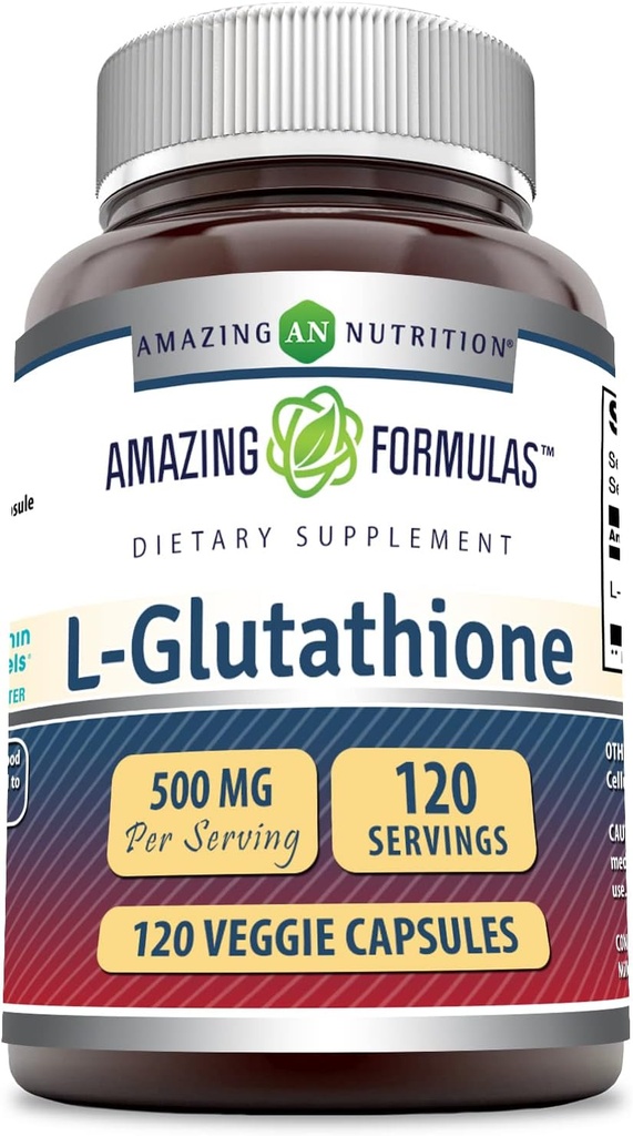 Amazing Formulas L-Glutathione 500 Mg Supplement | Vegetarian Capsules | Non-GMO | Gluten-Free | Made in USA (1 Pack | 120 Count)