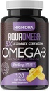 5X Ultimate Strength Omega 3 Fish Oil Kosttilskud med EPA og DHA Omega-3 Fedtsyrer og D-vitamin, Burpless Fish Oil Omega3 med høje DHA Kosttilskud, Unflavored Omega3 Supplement, 120 Softgels