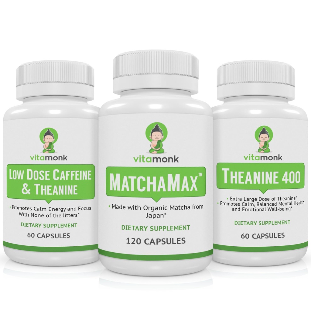 VitaMonk Matcha, lavdosis koffein og Theanine Bundle - rolig, fokuseret energi uden Jitters