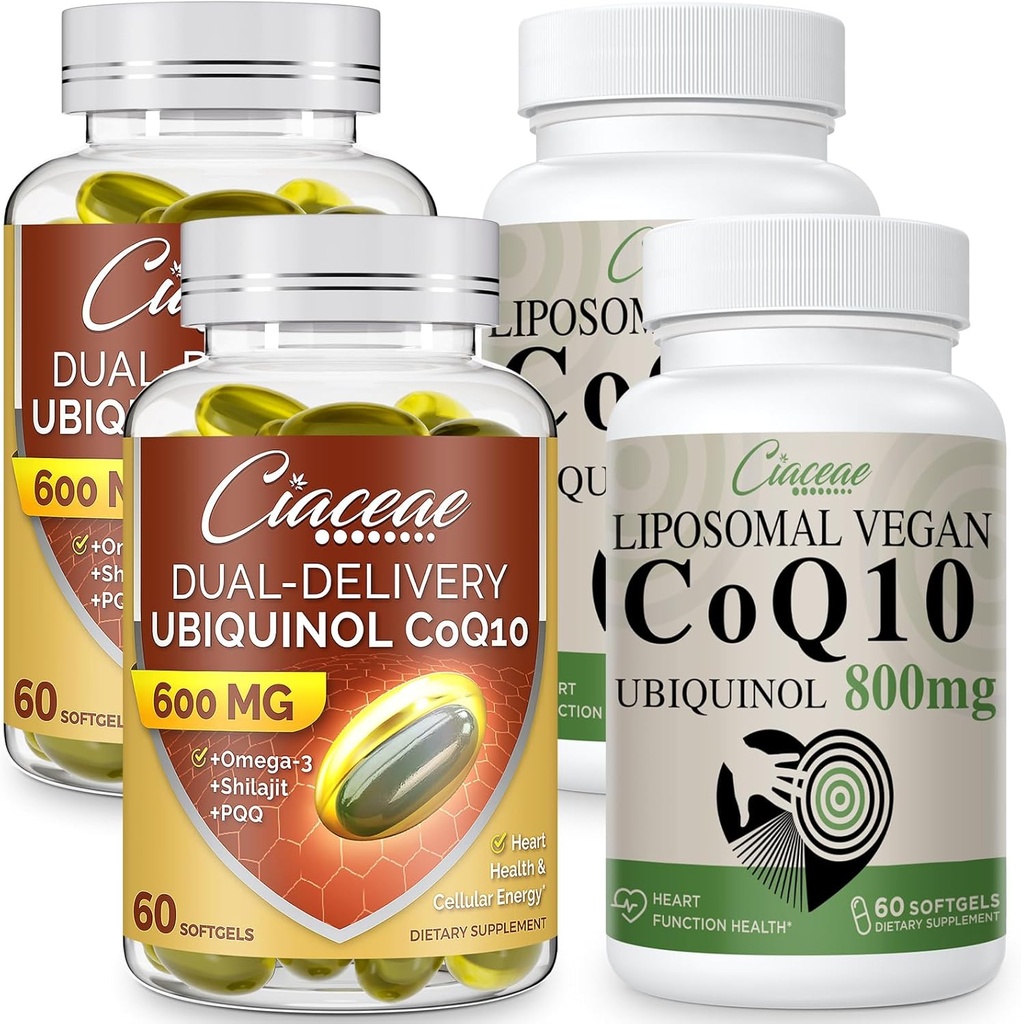 Liposomal CoQ10 800 mg 2PCS Bundle med Ubiquinol CoQ10 600 MG Softgel med Omega-3 & Shilajit & PQQ 2PCS