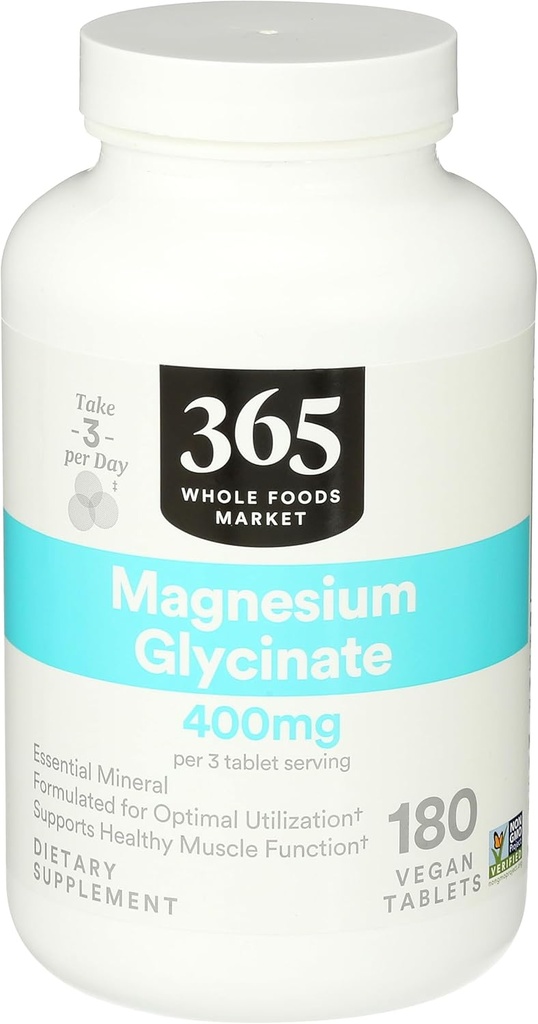 365 af Whole Foods Market, Magnesium Glycinate 400 MG, 180 Tæl
