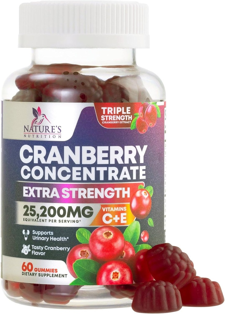Cranberry Gummies 50: 1 Cranberry Extract - Urinary Tract Support Made with 25,000mg, Hjælper Cleanse & Protect, Cran Berry Gummy Supplement + C-vitamin, Chewable Cran Pills for Women - 60 Gummies