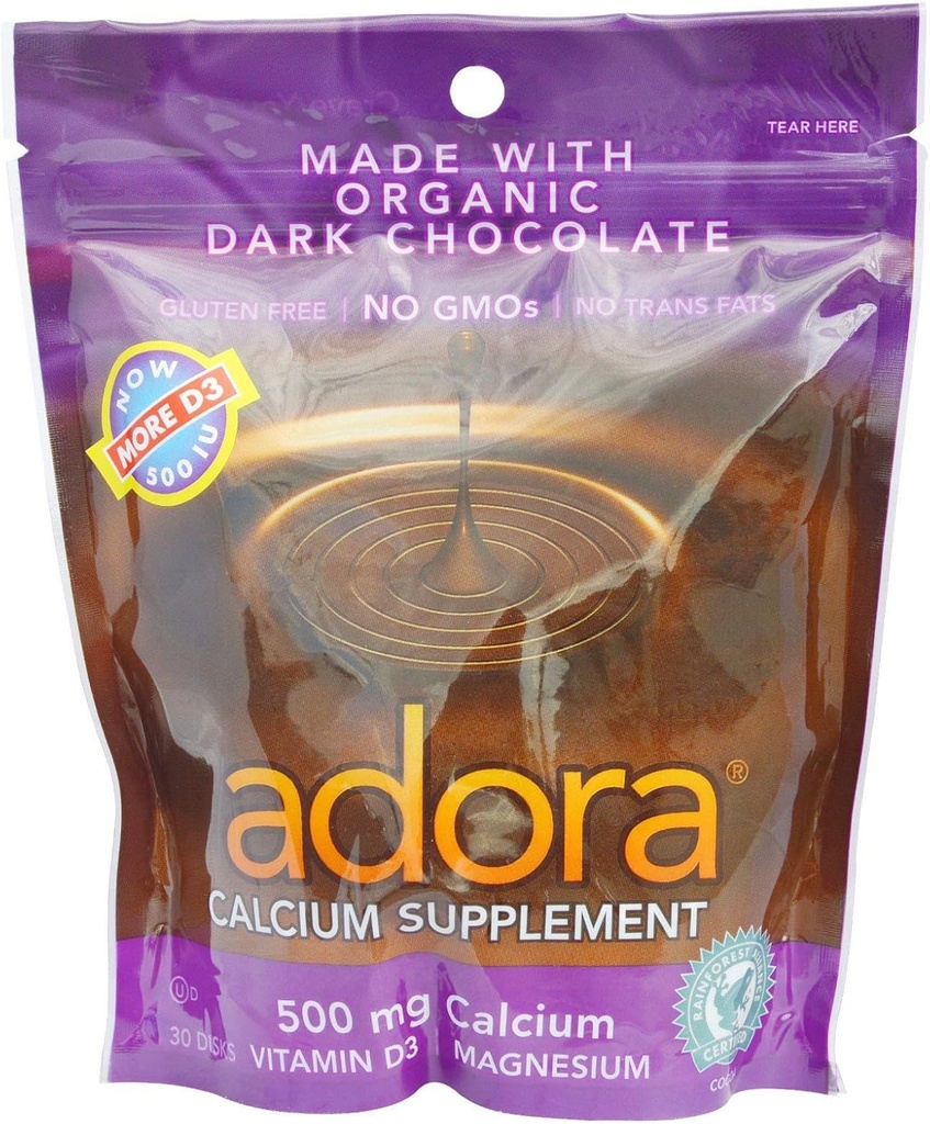 Adora Calcium supplement Disk, Organic Dark Chocolate, 30 Greve (pakke med 12)