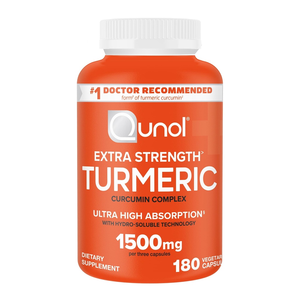 Qunol Turmeric Curcumin Supplement, Turmeric 1500mg With Ultra High Absorption, Joint Support Supplement, Extra Strength Turmeric Capsules, 2 Month Supply, 180 Count (Pack of 1)