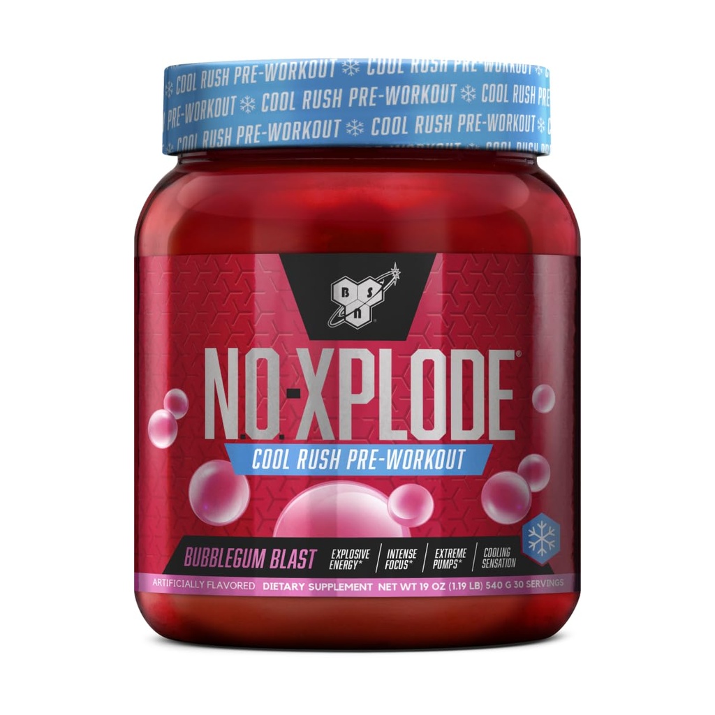 BSN N.O.-XPLODE Cool Rush Pre Workout Powder, Preworkout Energy Supplement for mænd og kvinder med Creatin og Beta- Alanine, New Flavor: Bubblegum Blast, 30 Serveringer