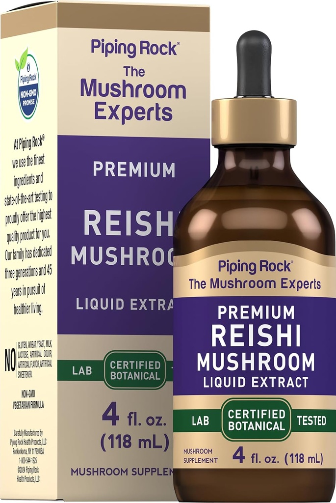Piping Rock Reishi Mushroom Extract Tincture Memory 124; 4 fl oz Memory 124; Vegetarian Liquid Drops Memory 124; Alkohol Free Memory 124; Non- GMO, Gluten Free Supplement