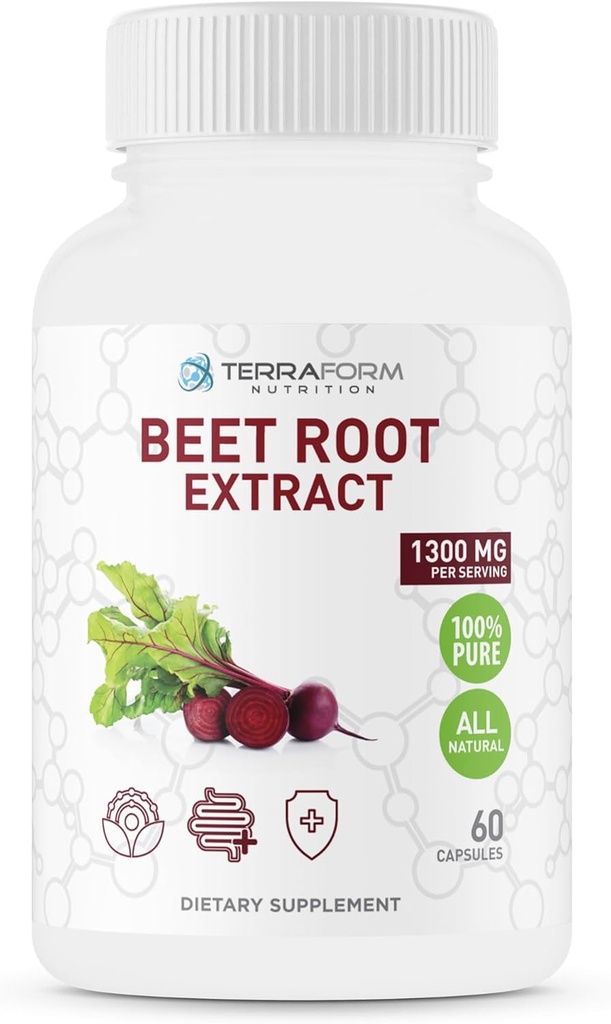 Red Beetroot Extract 1300mg per servering - pulver Beetroot Supplement - 60 Kapsler - 1 måned - Vegansk Friendly - Made in USA