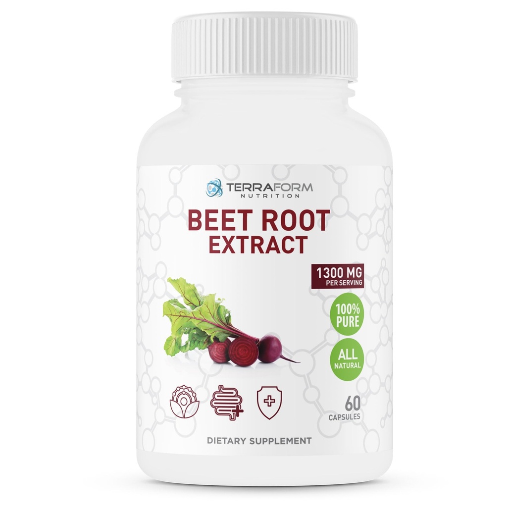 Red Beetroot Extract 1300mg per servering - pulver Beetroot Supplement - 60 Kapsler - 1 måned - Vegansk Friendly - Made in USA