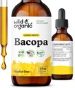 Wild & Organic Bacopa Tincture - Understøtter rolig, fokus, Clarity - Bacopa Monnieri Supplement Flydende - Alkohol- Free Drops med Brahmi Extract - Vegan, Sugar- Free - 2 - Month Supply - 2 fl oz