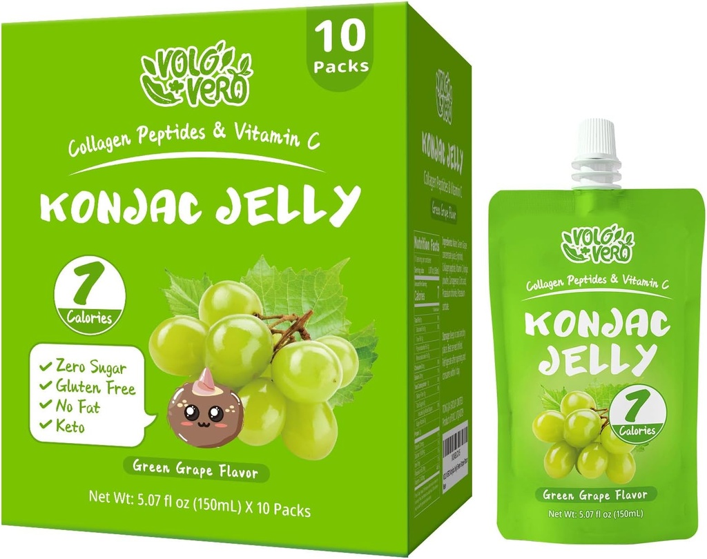 Konjac Jelly Pouch Drinkable Green Grape Flavor, Lav kalorier (7 Kcal), 10 Pakker, Gluten Free, Zero Sugar, Keto, Collagen Peptider, C-vitamin Sund Frugt Snacks Gaver