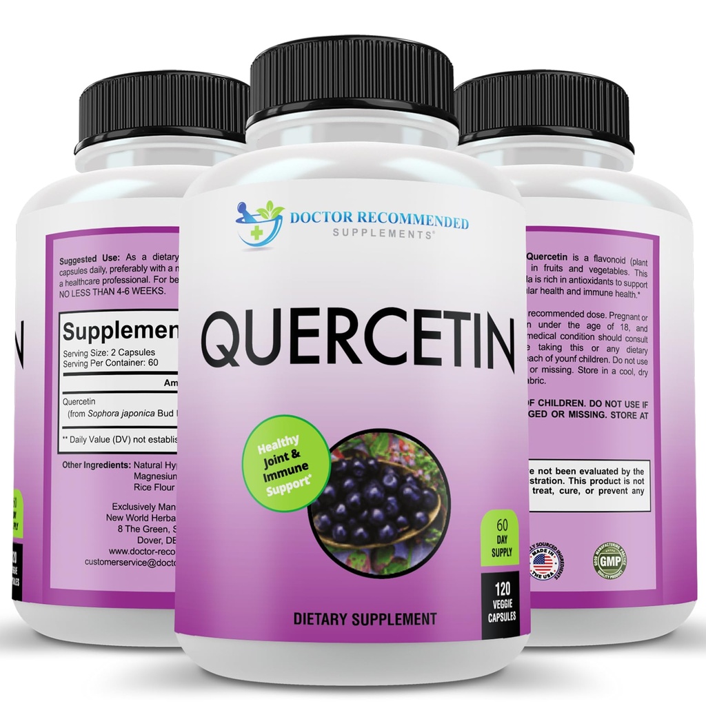 DOCTOR ANBEFALEDE TILLÆG Quercetin 1000mg Per Serving - 120 Veggie kapsler, Vitamin supplement, 60 Day Supply, (Vegan og ikke-GMO)