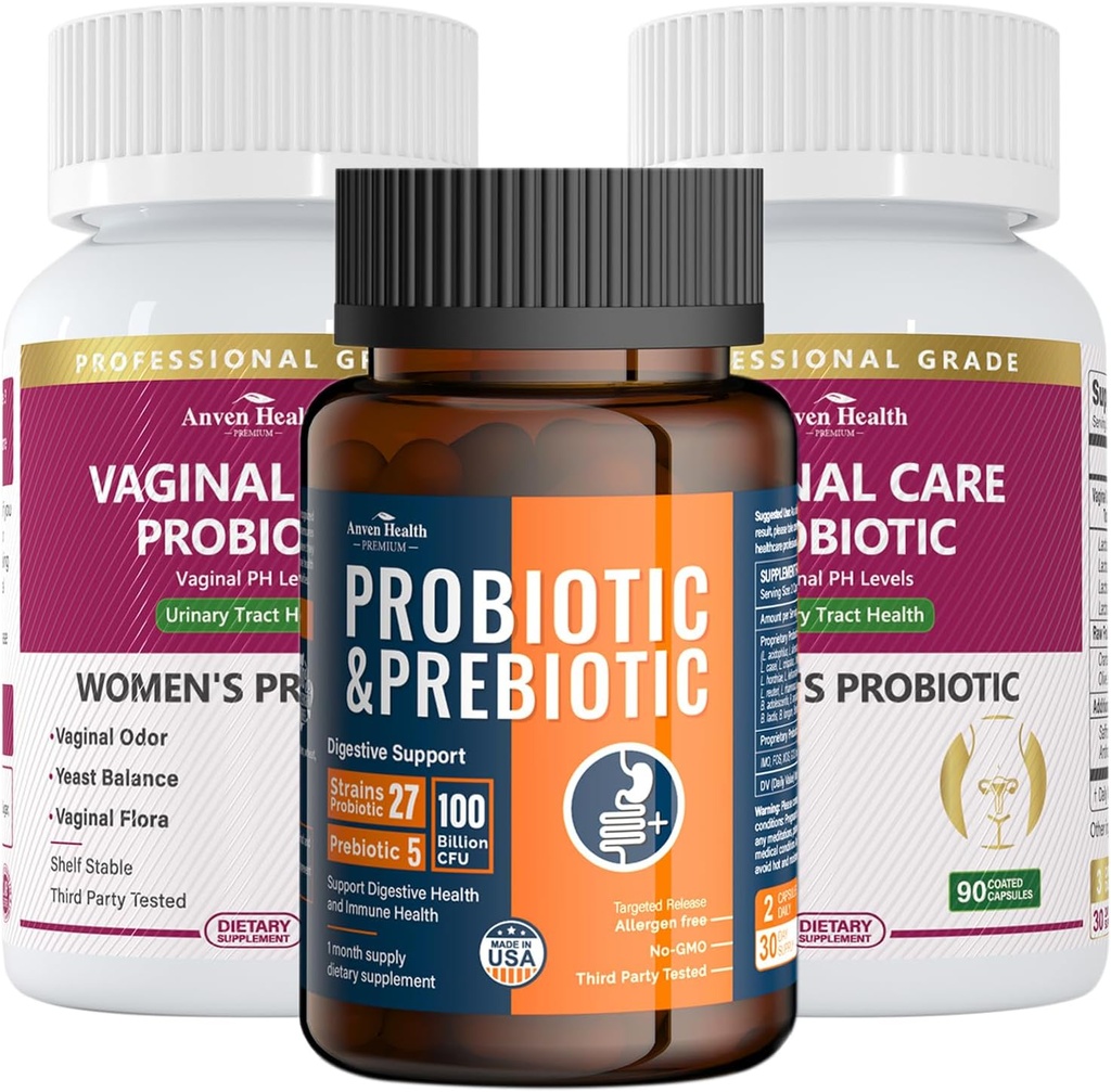 Kvinders Vaginal Probiotika + 100 Millioner Probiotika med Organic Prebiotics til Gut fordøjelse og immunsundhed bundle - Total Wellness, Inside and Out!