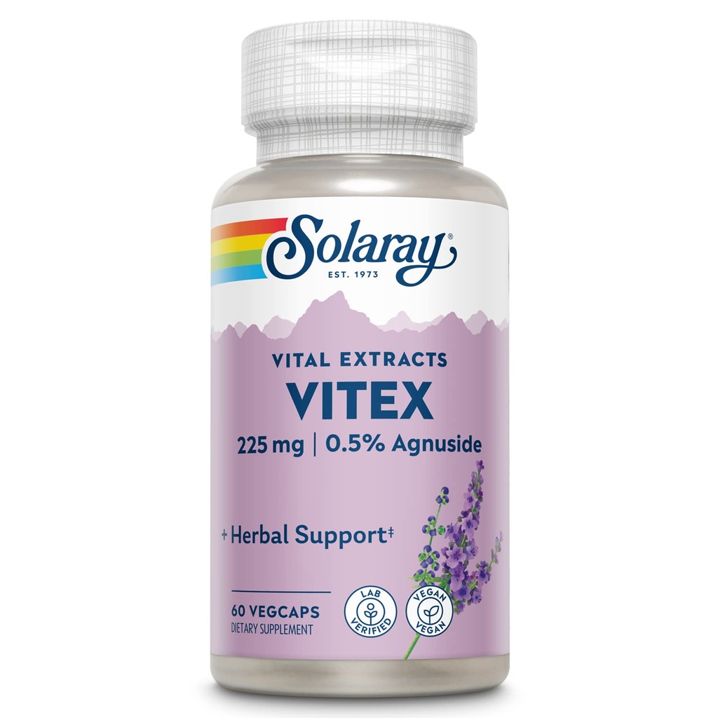 SOLARAY Vitex Berry Extract 225 mg - Chasteberry supplement til kvinder - Traditional Hormone Balance Support - Chaste Tree Berry - Vegan, Lab Verified - 60 Servere, 60 VegCaps