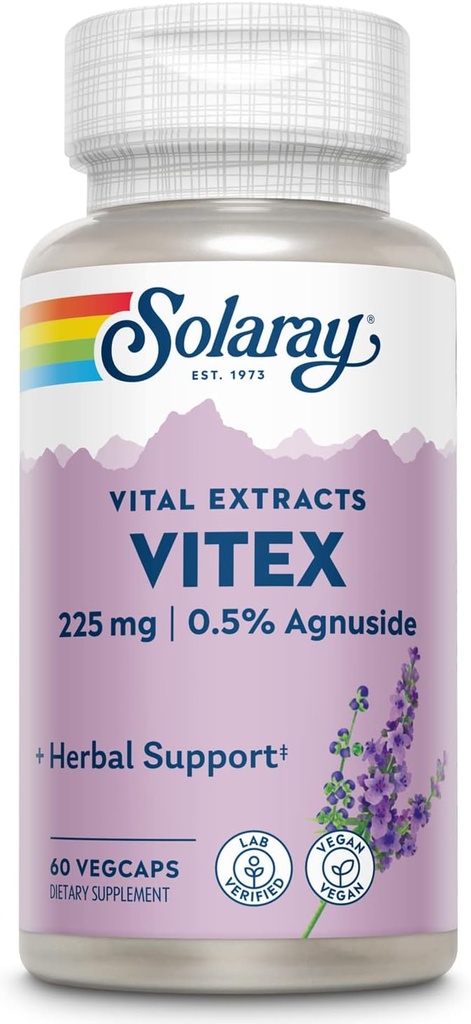 SOLARAY Vitex Berry Extract 225 mg - Chasteberry supplement til kvinder - Traditional Hormone Balance Support - Chaste Tree Berry - Vegan, Lab Verified - 60 Servere, 60 VegCaps