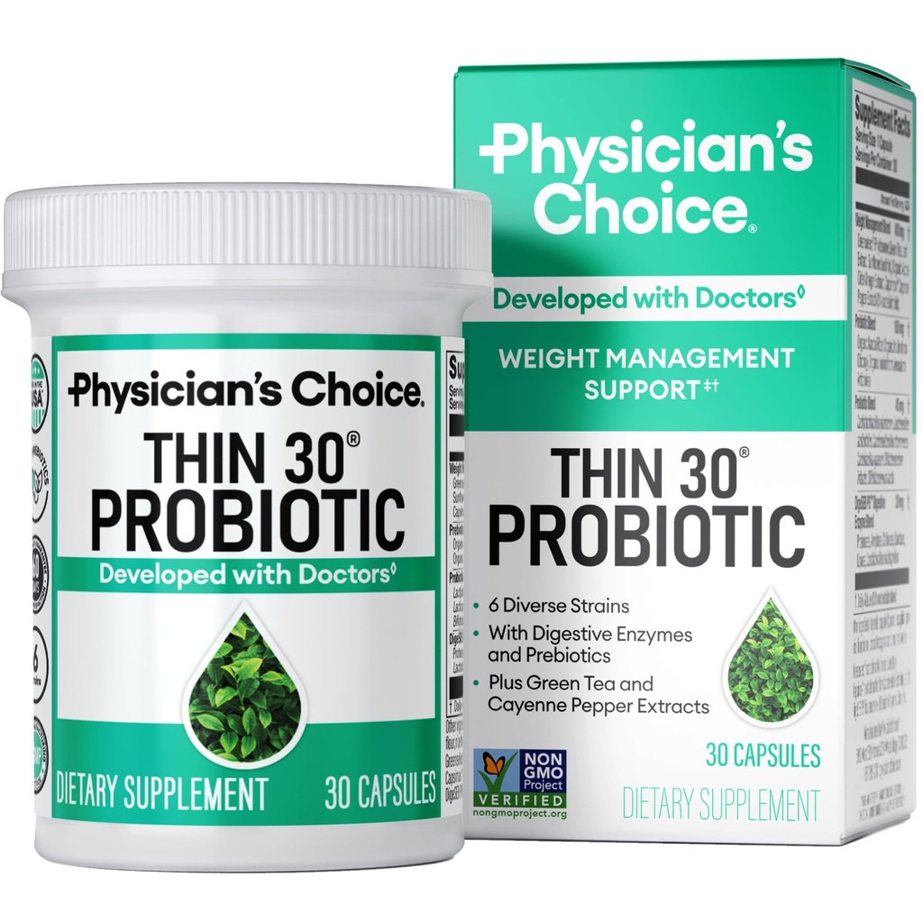 Lægens CHOICE Probiotika til vægtstyring & Bloating - 6 Probiotiske Probiotika - Prebiotika - Nøgleingrediens Cayenne - Understøtter Gut Sundhed - Vægtning for kvinder & mænd - Grøn te - 30 CT