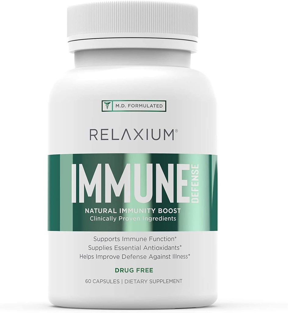 Relakium immunforsvar, kraftfuld immunforsvar supplement, Immunitet Booster til at styrke sundheden med hyldebær, hvidløg, Echinacea, C-vitamin & zink (60 kapsler, 30 dages forsyning)