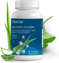 AloeCure Natural Melatonin + Collagen med Organic Aloe Vera - Natural Sleep Support for Rastful Nights - Collagen Complex for fælles styrke, Hud Elasticitet, Hår & Nail vækst, 30 kapsler