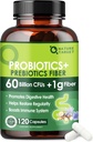 Probiotika for kvinder og mænd fordøjelsessygdomme med Prebiotic Fiber - Fiber tillæg med 60 Millioner Probiotika for regelmæssighed & Gut Cleanse - Understøtter lejlighedsvis obstipation - 120 Veggie kapsler
