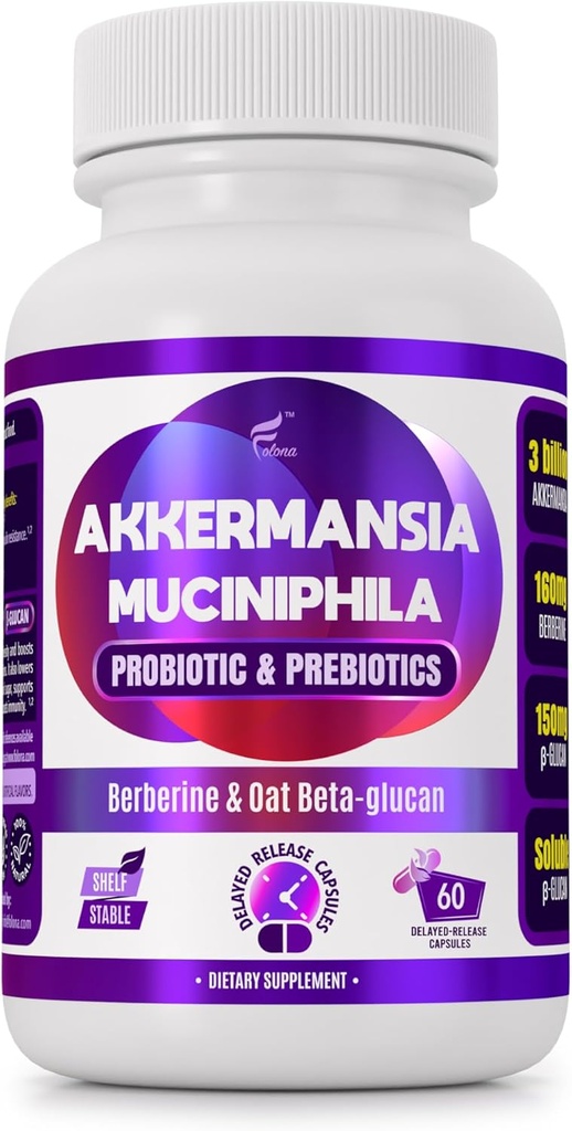 Forsinket Release Akkermansia GLP-1 Probiotisk med Berberine og Opløselig Beta- Glucan Prebiotic Fiber; 3 milliarder AFU, 60 kapsler (2 Måneders Tilgang) til Gut Health Support