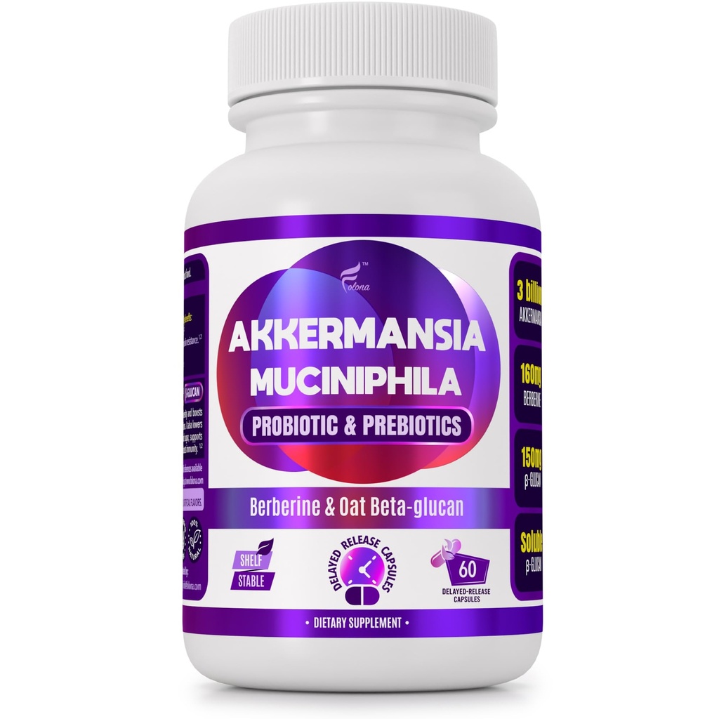 Forsinket udgivelse Akkermansia GLP-1 Probiotisk med Berberine og Opløselig Beta- Glucan Prebiotic Fiber; 3 milliarder AFU, 60 kapsler (2 Måneders Tilgang) til Gut Health Support
