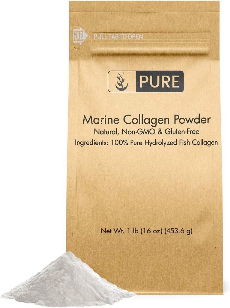 Pure Original Ingredienser Marine collagen pulver (1 LB) Natural & Unflavored, Protein Peptider, Resealable Bag