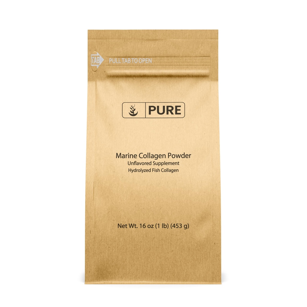 Pure Original Ingredienser Marine collagen pulver (1 LB) Natural & Unflavored, Protein Peptider, Resealable Bag