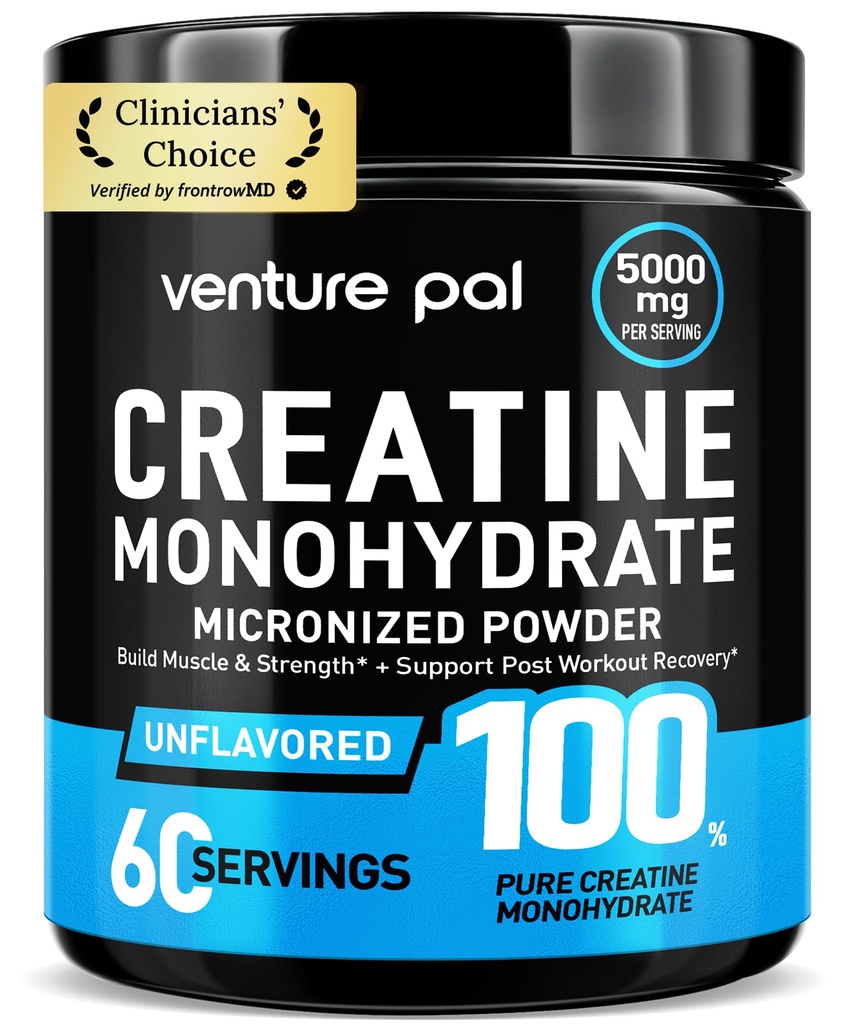 Venture Pal 100% Pure Mikroniseret Creatin monohydrat pulver, Unflavored Creatin for Women & Men, Vegan, Keto, Gluten Free, 5 g (5000mg) per Serving, Creatina Monohidratada en Polvo