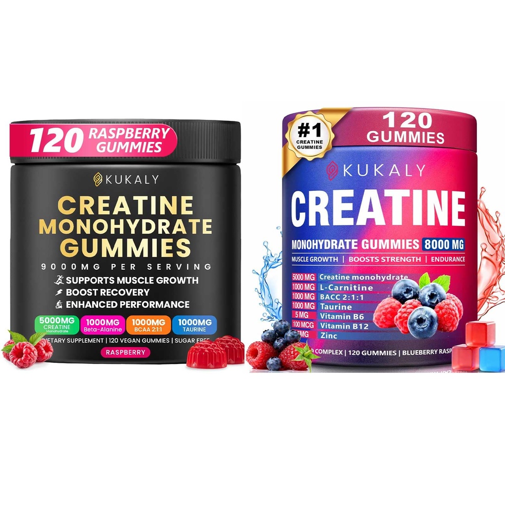 Creatine monohydrat Gummier for mænd og kvinder, 9000MG Creatine Gummies Sugar Free -BCAA 2: 1, B12 B6 for Boost Styrke, Focus & Endurance, Vegan, Non- GMO
