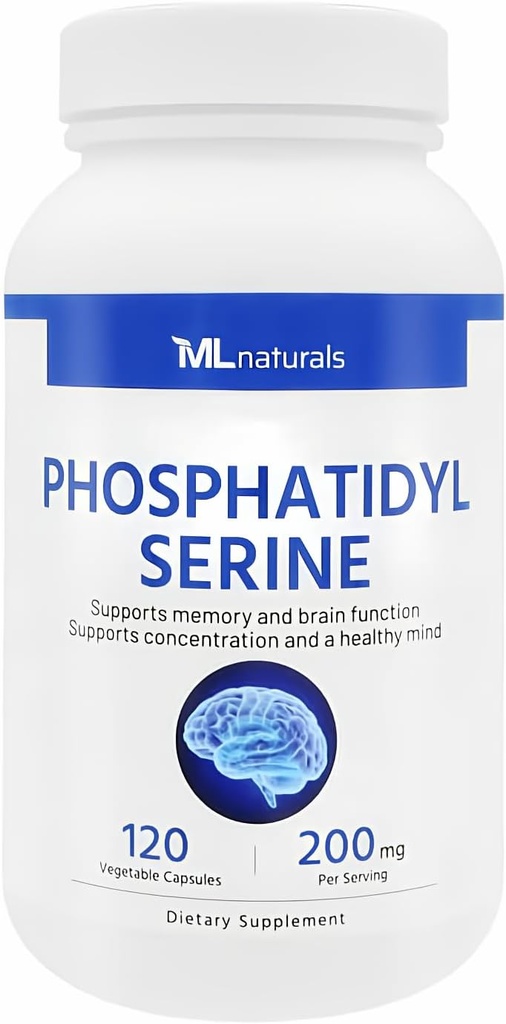 ML Naturals Phosphatidyl Serine 200 mg (Standard) 120 Vegetabilske kapsler. Understøtter hukommelse og hjerne funktion, ikke-GMO, NSF- Certified & cGMP- Compliant