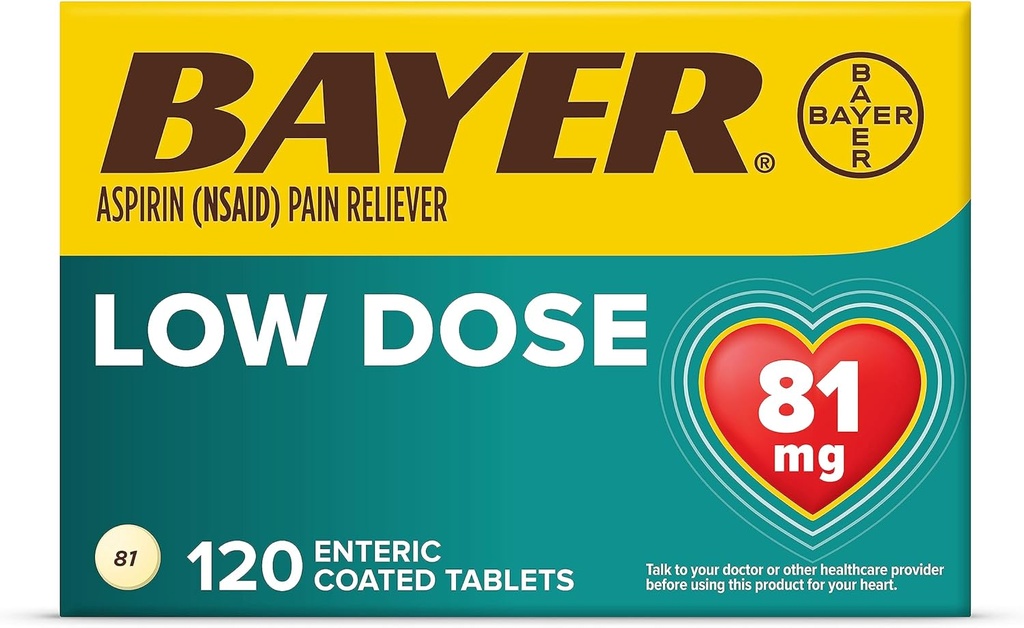Bayer Aspirin Regimen, 81 mg Enteric Overtrukket Tablets, Pain Reliever / Fever Reducer, 120 Tæl