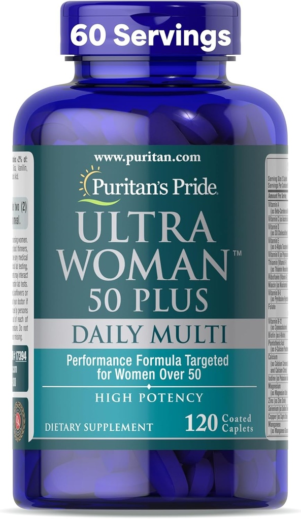 Puritans Pride Ultra Woman 50 Plus High Potency Performance Time Release Daily Multivitamin med zink, Kosttilskud til sund aldring & Cellular Energy Production, 2 Måned Supply, 120 Greve